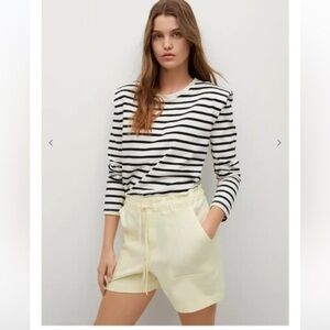 Mango  Yellow High Waist Cotton Lounge Preppy Summer Beach Shorts Size S